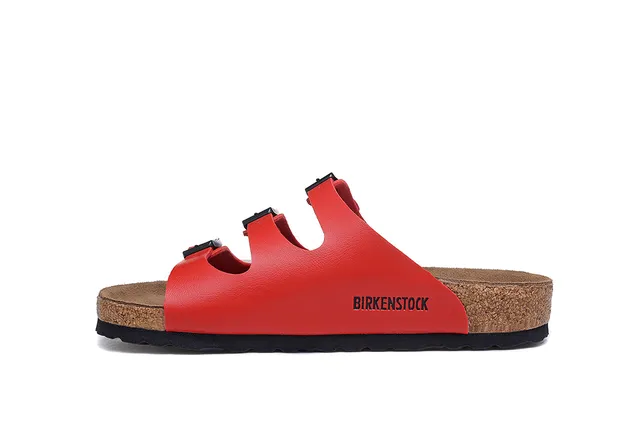Birkenstock Arizona Sandales casuales rouges à trois brides 4