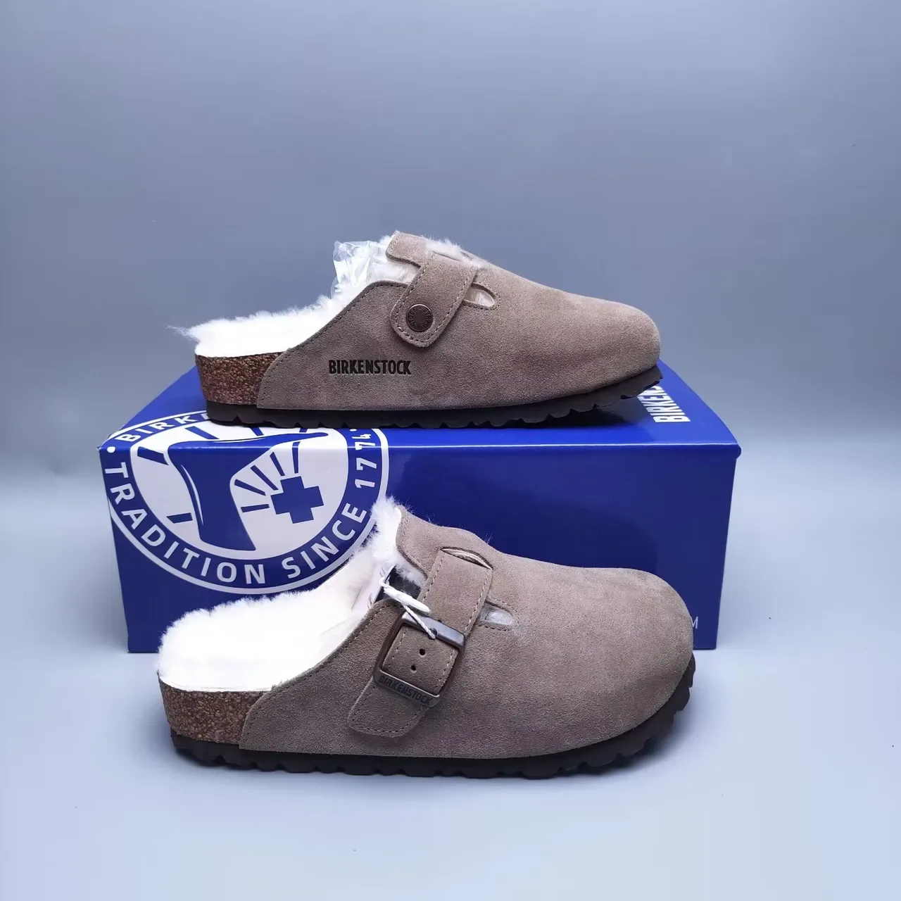 Birkenstock Boston Brown White Suede Upper Shearling-Lined Casual Shoes 2