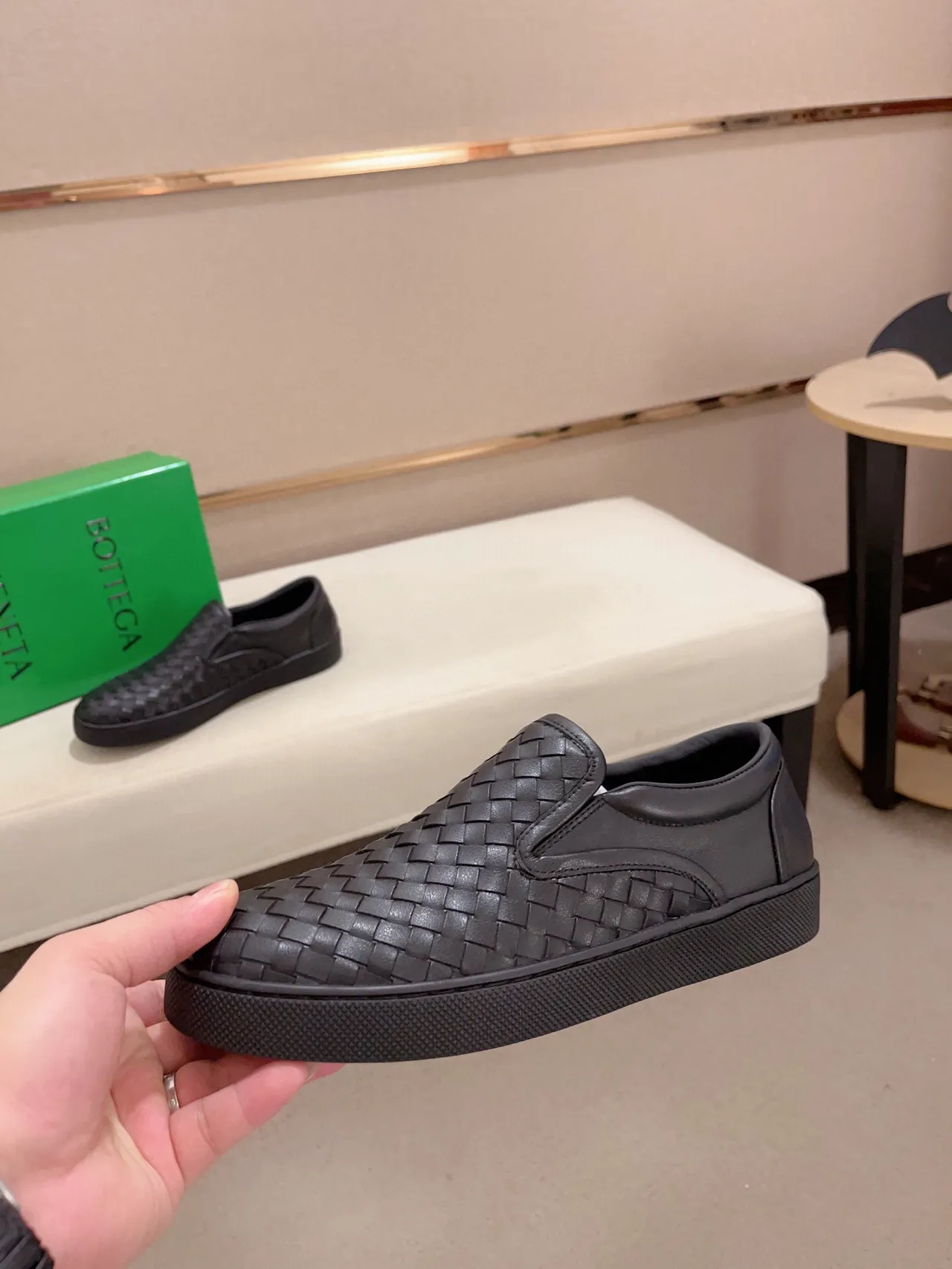 Bottega Veneta Andiamo Preto Intrecciato Tecido Mocassim 3