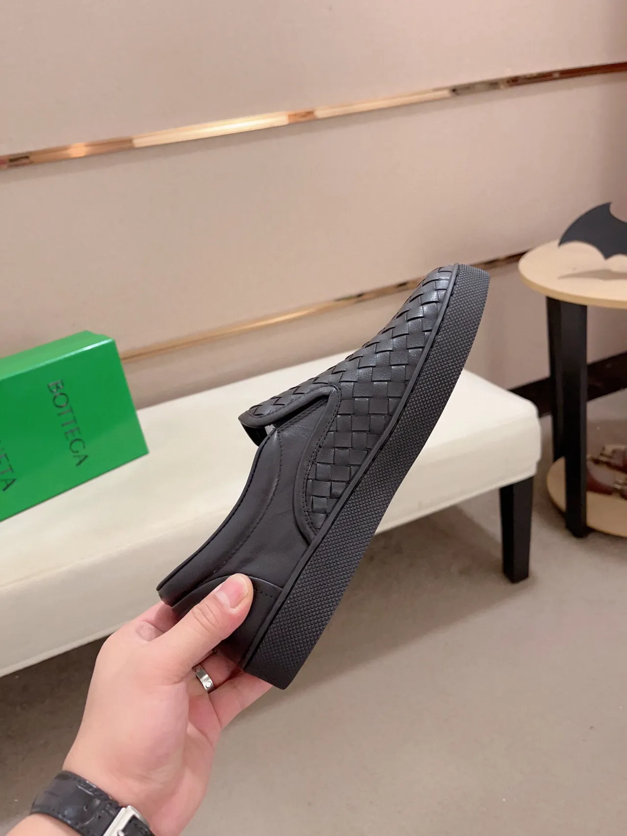Bottega Veneta Andiamo Preto Intrecciato Tecido Mocassim 5