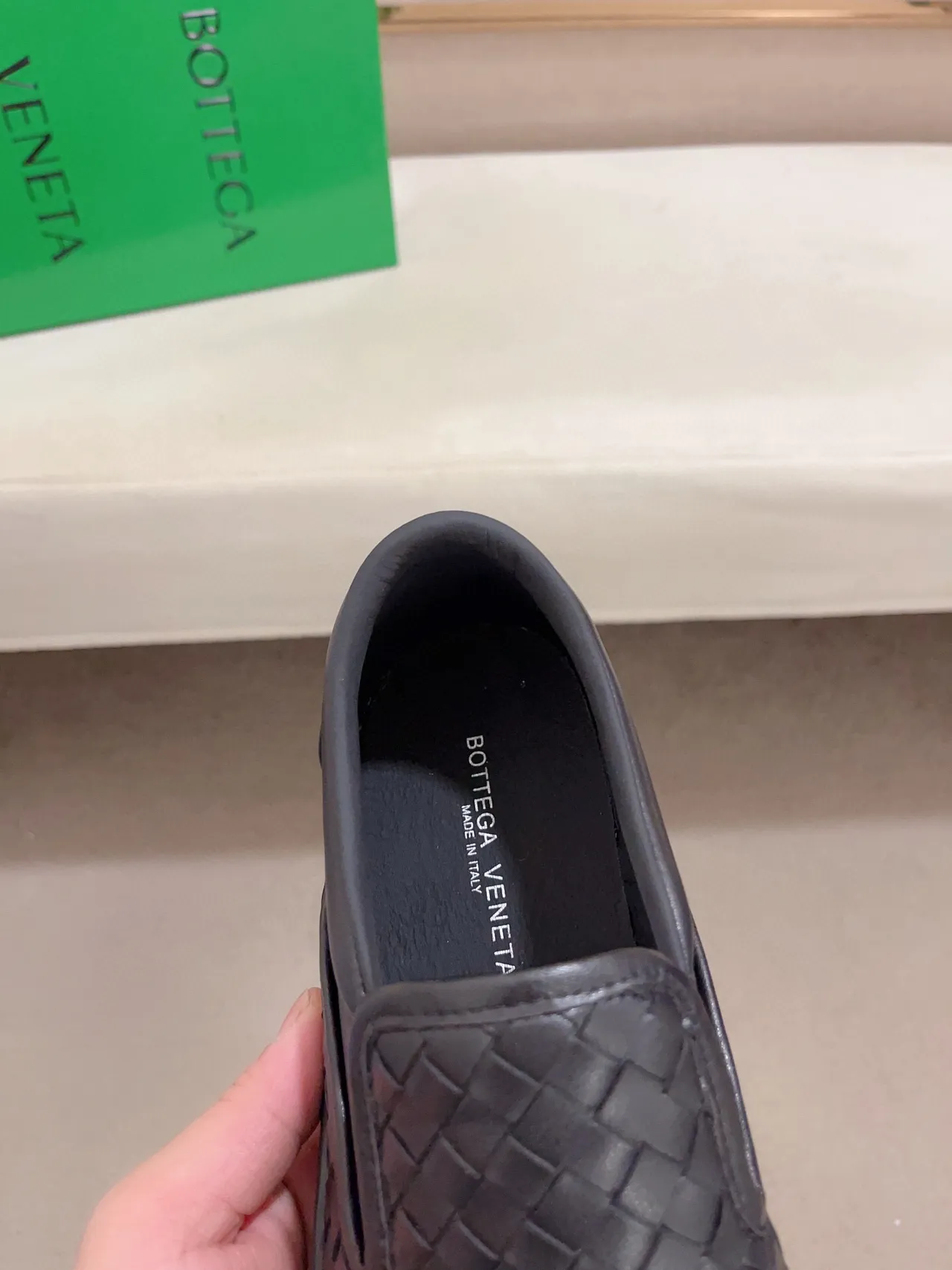 Bottega Veneta Andiamo Preto Intrecciato Tecido Mocassim 6