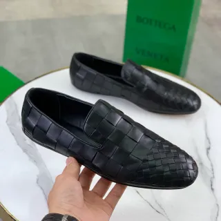 Bottega Veneta Andiamo Intrecciato جلد منسوج أسود حذاء لوفر