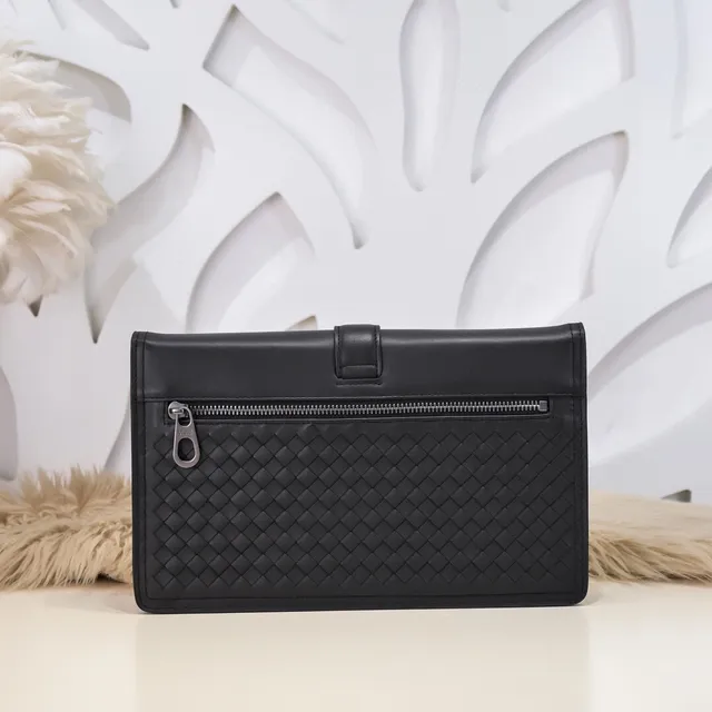 Bottega Veneta Black Gray Intrecciato Woven Leather Flap Envelope Clutch 3