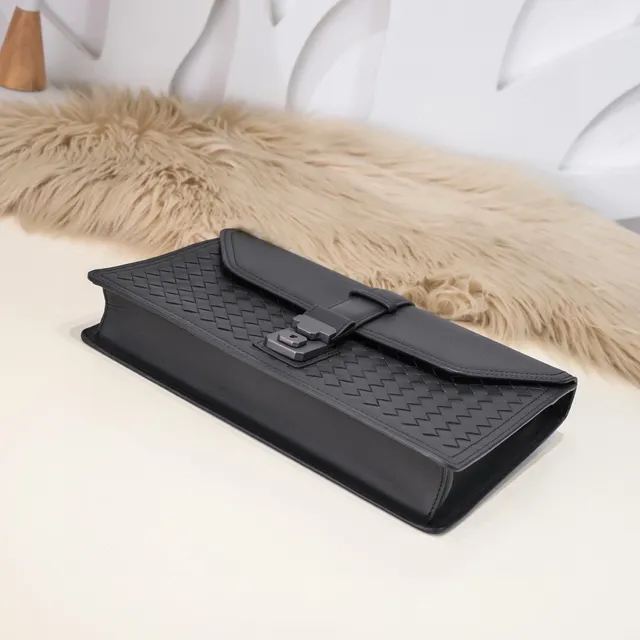 Bottega Veneta Black Gray Intrecciato Woven Leather Flap Envelope Clutch 5