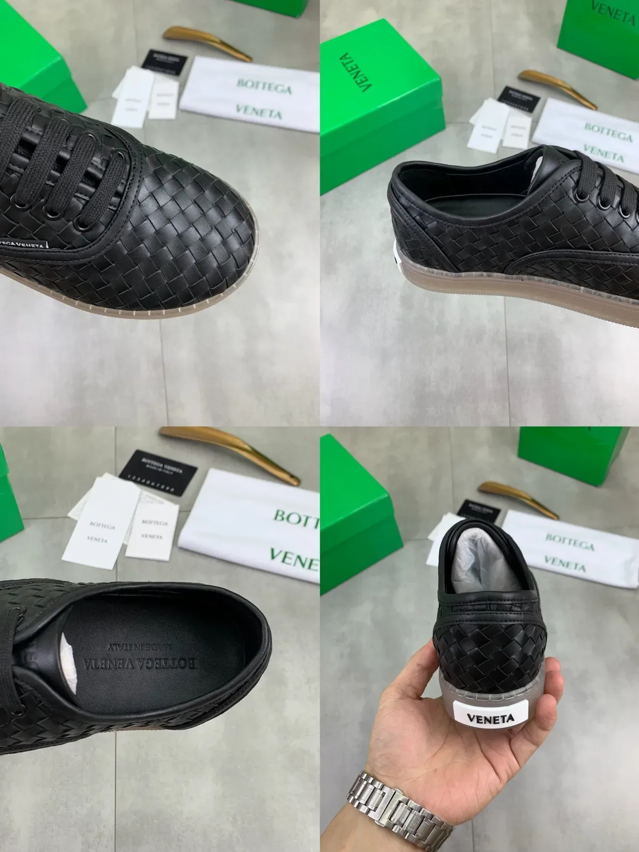 Bottega Veneta Cassette Woven Leather Black Lifestyle Sneakers 2