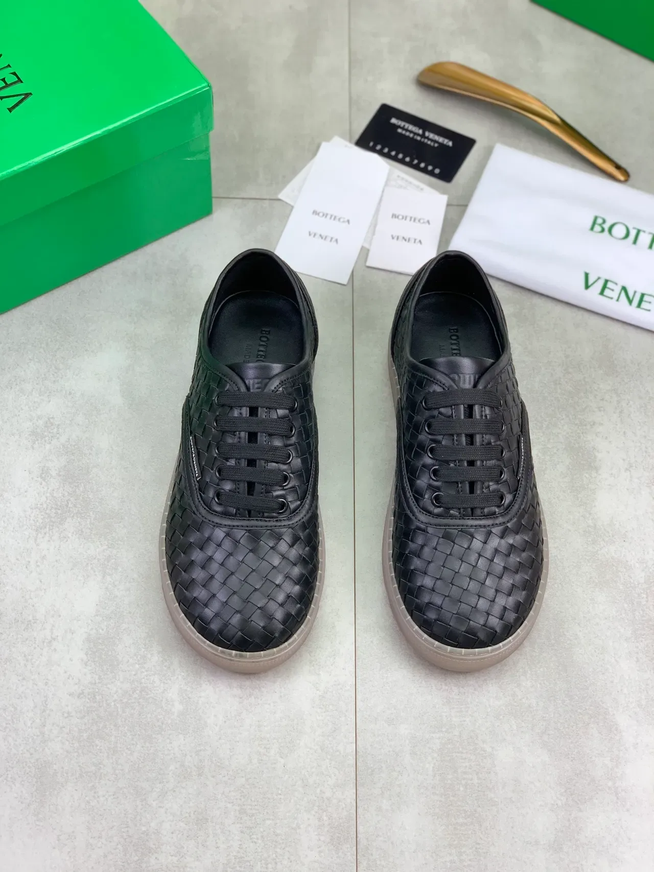 Bottega Veneta Cassette Woven Leather Black Lifestyle Sneakers 4