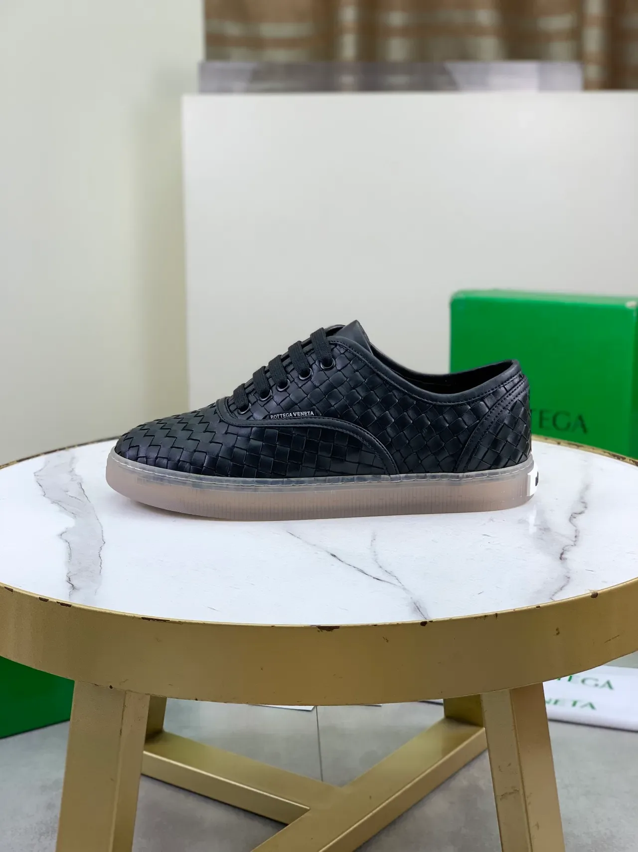 Bottega Veneta Cassette Woven Leather Black Lifestyle Sneakers 5