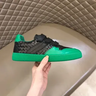 Bottega Veneta Green Black Woven Leather Velcro Strap Closure Lifestyle Sneakers