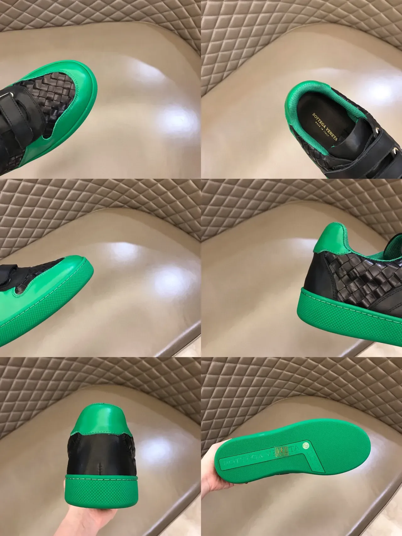 Bottega Veneta Green Black Woven Leather Velcro Strap Closure Lifestyle Sneakers 2