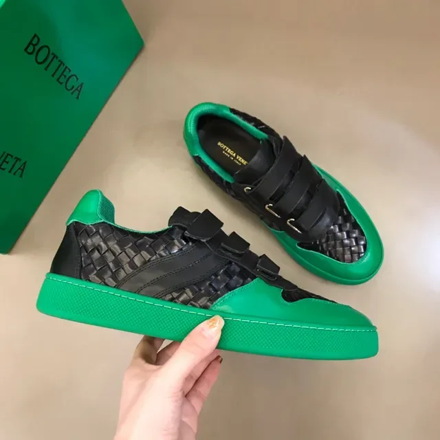 Bottega Veneta Green Black Woven Leather Velcro Strap Closure Lifestyle Sneakers 4