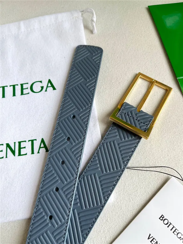 Bottega Veneta Cinto de couro verde prata com padrão geométrico embossado Intrecciato fivela retangular 6