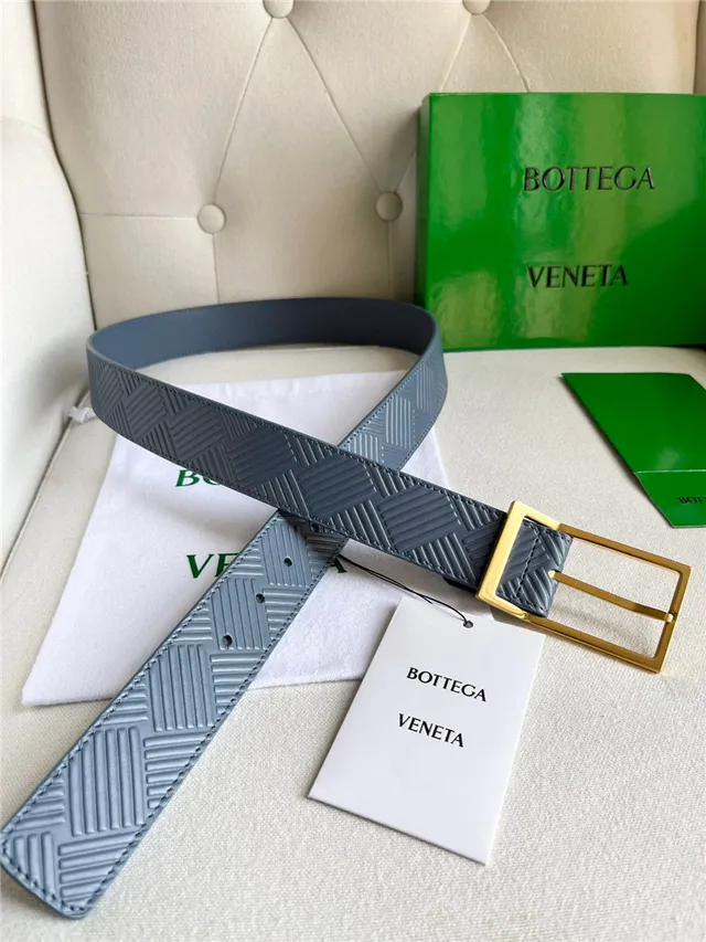 Bottega Veneta Cinto de couro verde prata com padrão geométrico embossado Intrecciato fivela retangular 7
