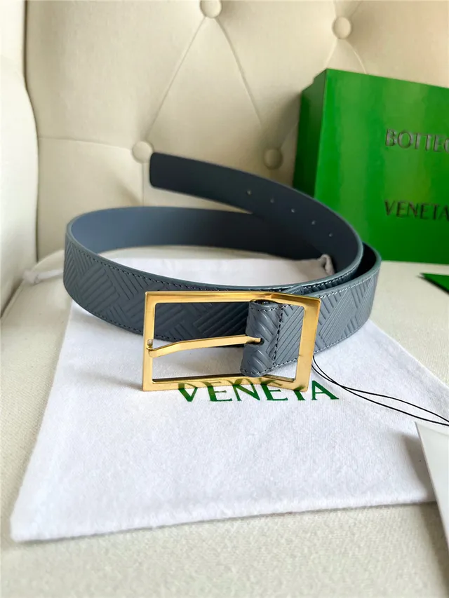Bottega Veneta Cinto de couro verde prata com padrão geométrico embossado Intrecciato fivela retangular 8