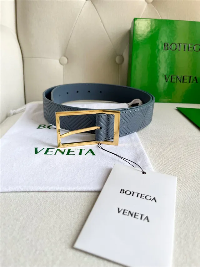 Bottega Veneta Cinto de couro verde prata com padrão geométrico embossado Intrecciato fivela retangular 10