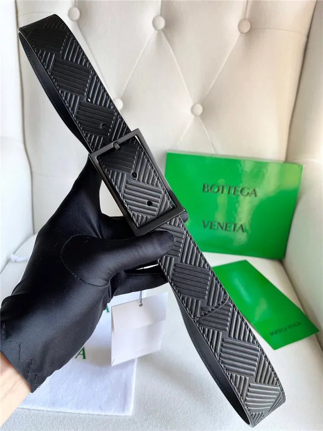 Bottega Veneta Cinto de couro verde prata com padrão geométrico embossado Intrecciato fivela retangular 19