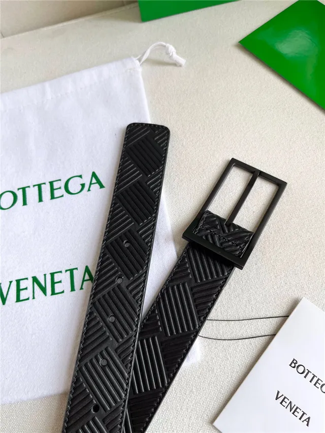 Bottega Veneta Cinto de couro verde prata com padrão geométrico embossado Intrecciato fivela retangular 23