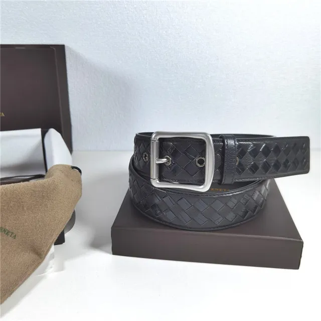Bottega Veneta Intrecciato Woven Ceinture en cuir noir 3