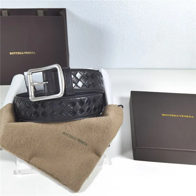 Bottega Veneta Intrecciato Woven Ceinture en cuir noir 6