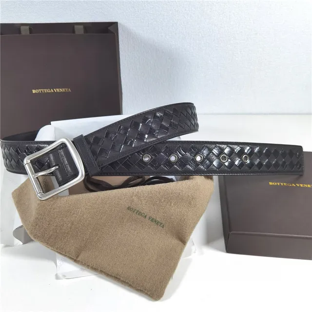 Bottega Veneta Intrecciato Woven Ceinture en cuir noir 8