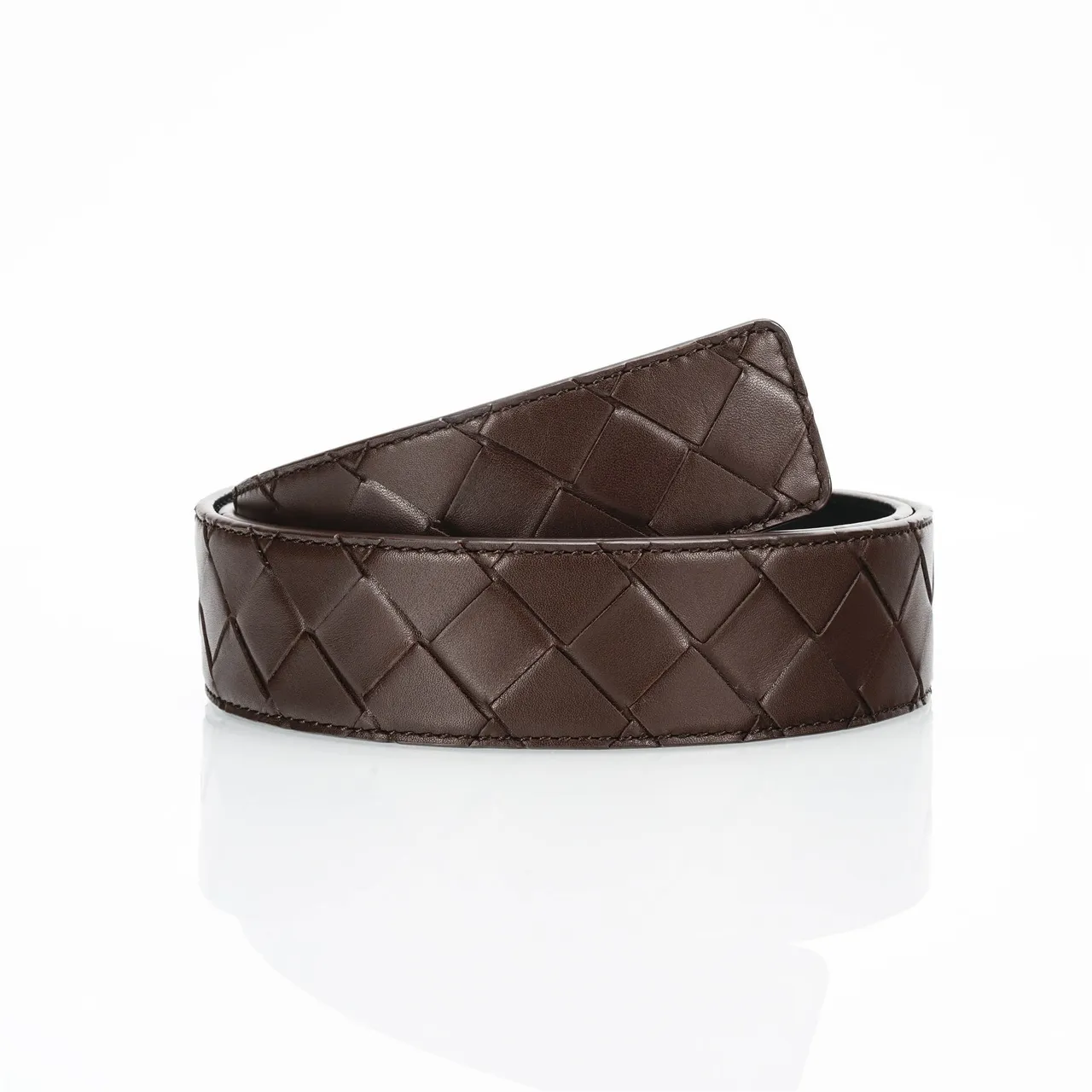 Bottega Veneta Intrecciato Cinto de couro marrom trançado 3