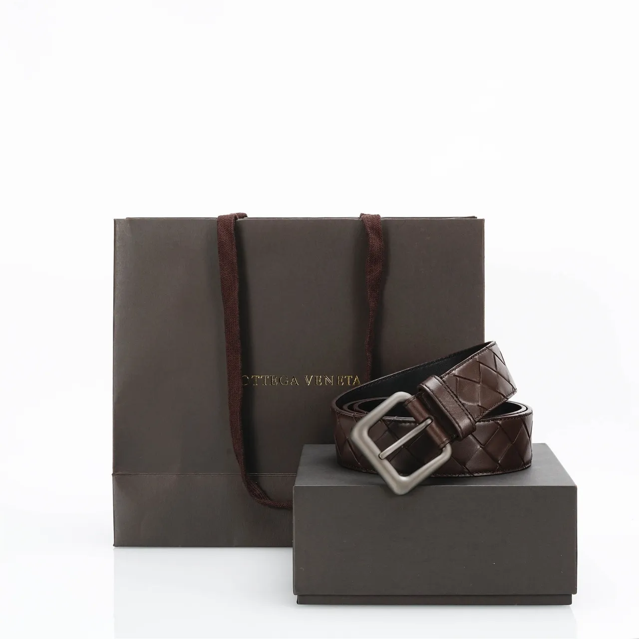Bottega Veneta Intrecciato Cinto de couro marrom trançado 5