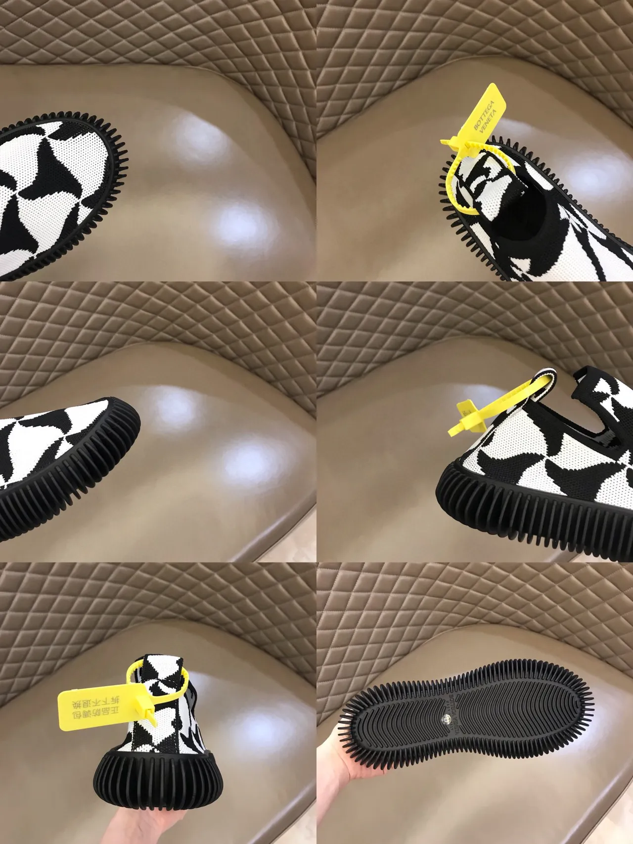 Bottega Veneta Speed Trainer chaussures lifestyle en tricot géométrique noir et blanc 3