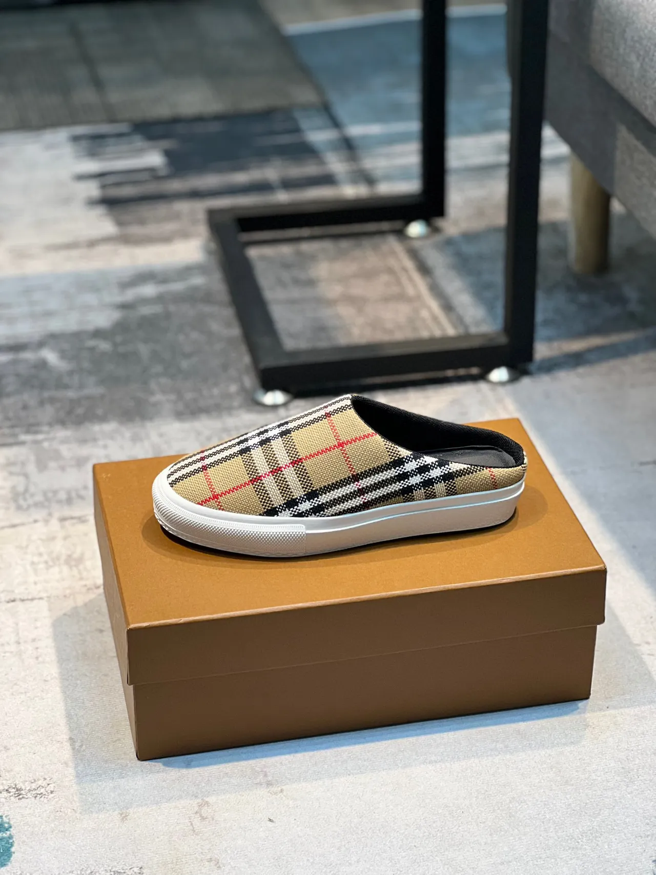 Burberry Beige Multicolor Nova Check Canvas Upper Backless Mule Construction Loafer 1