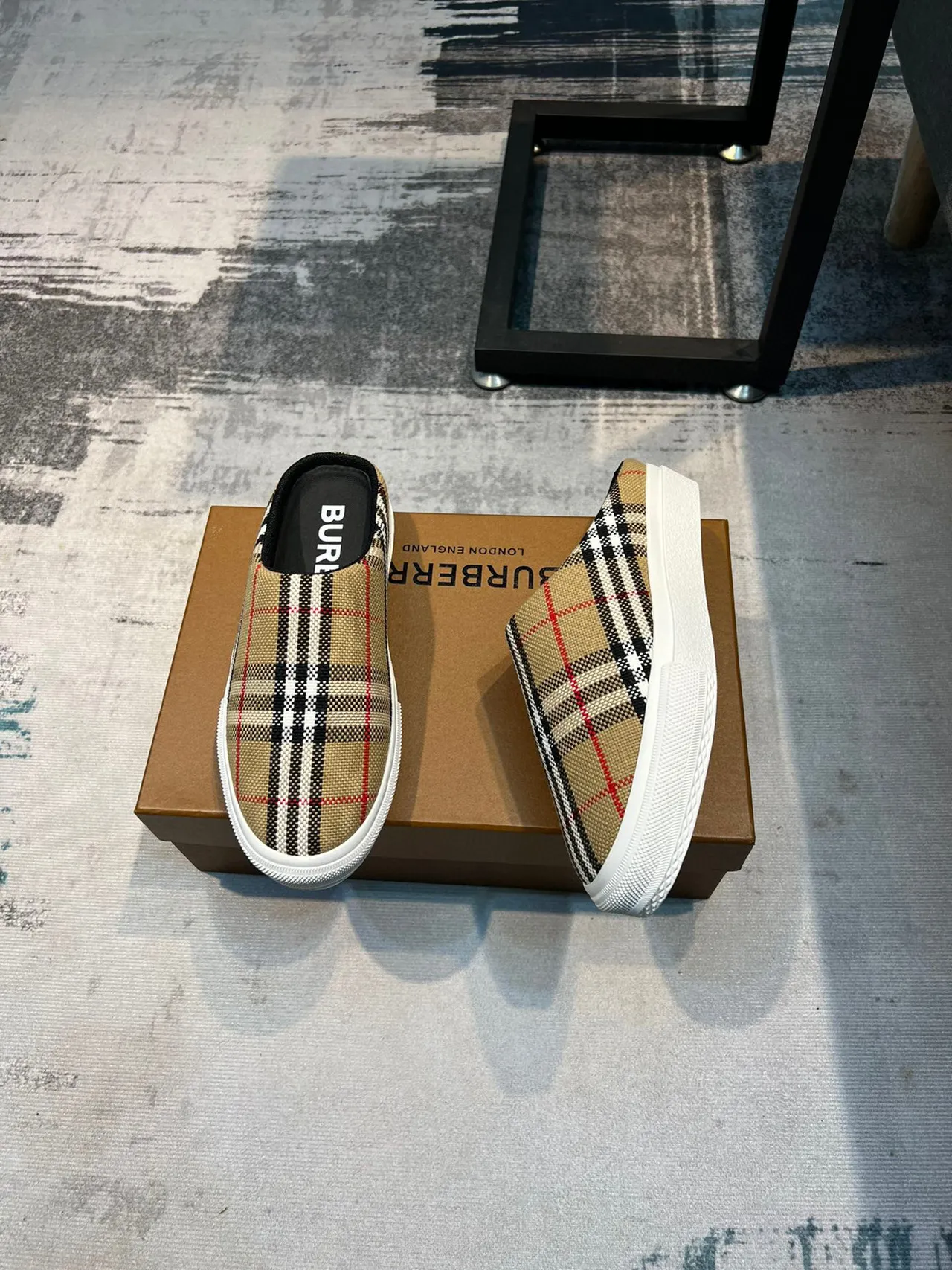 Burberry Beige Multicolor Nova Check Canvas Upper Backless Mule Construction Loafer 4