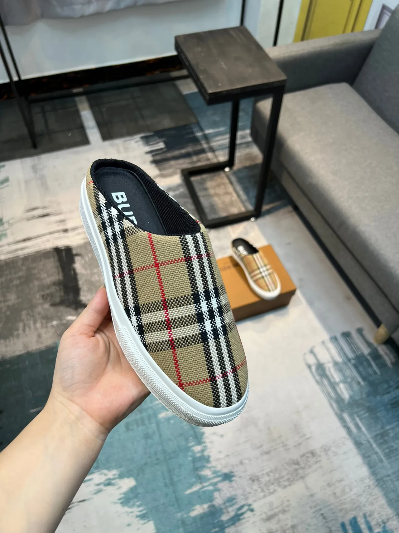 Burberry Beige Multicolor Nova Check Canvas Upper Backless Mule Construction Loafer 6