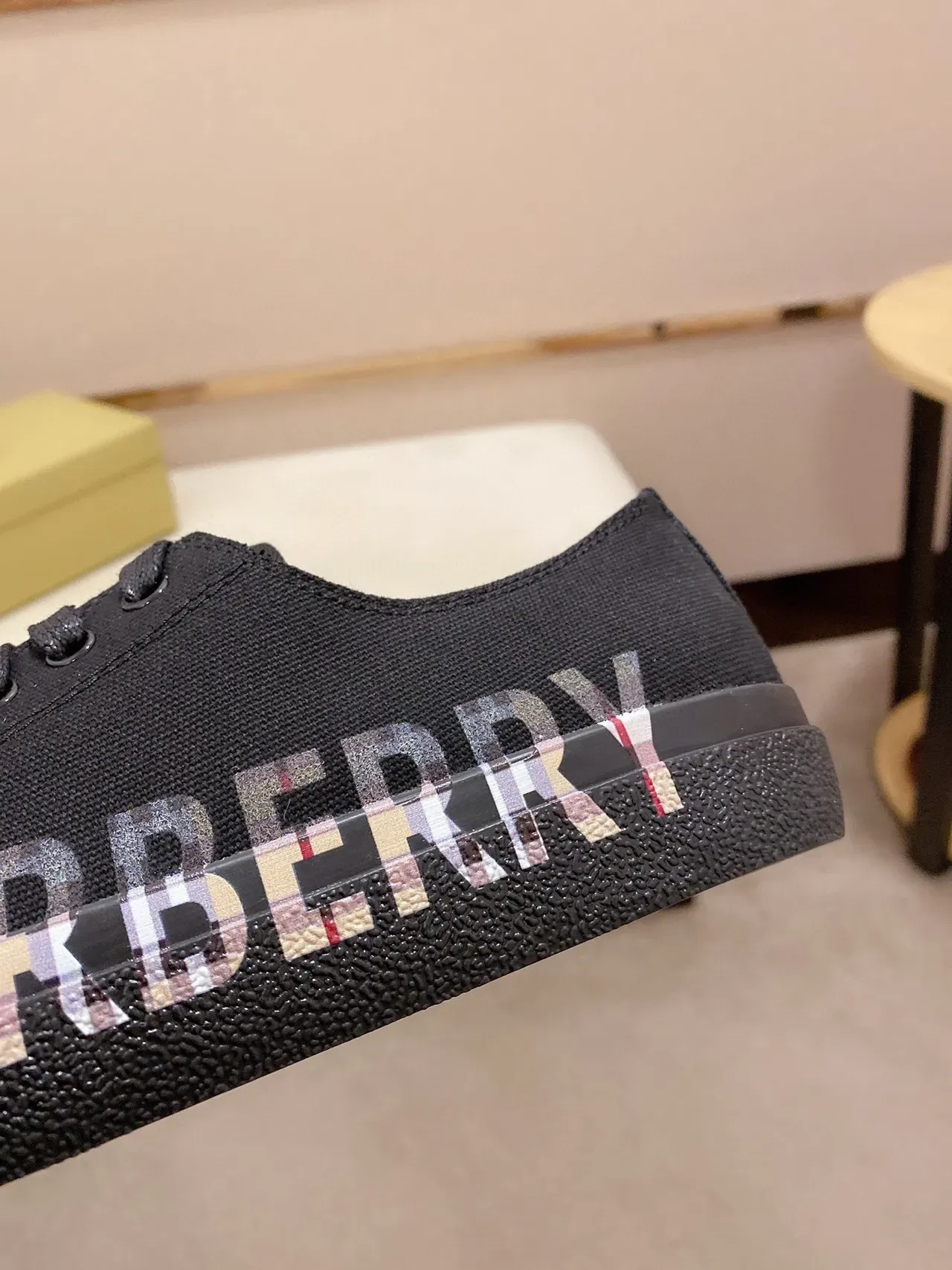 Burberry Black Multicolor Canvas Upper Rubber Toe Cap Sneakers 4