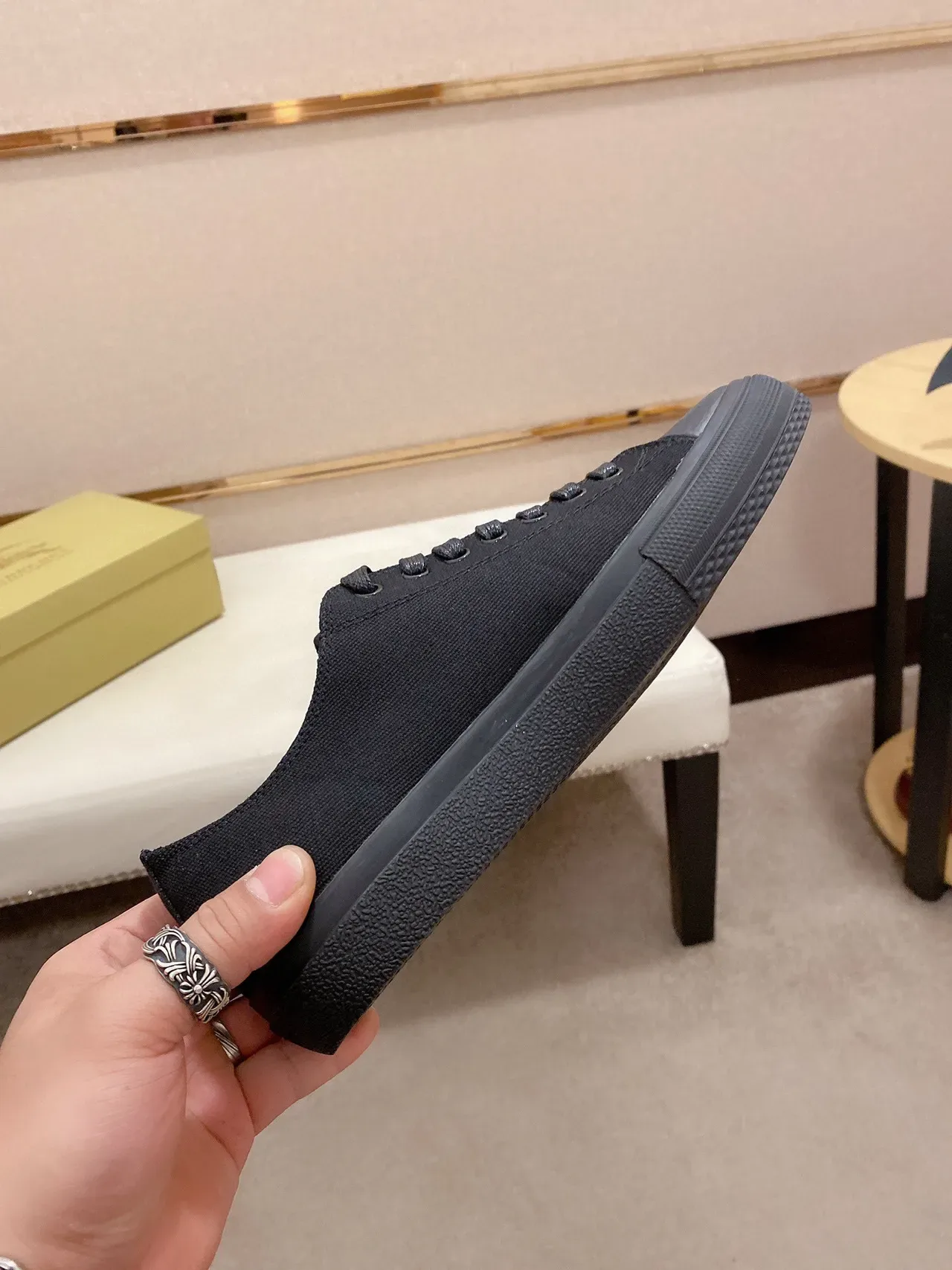 Burberry Black Multicolor Canvas Upper Rubber Toe Cap Sneakers 6