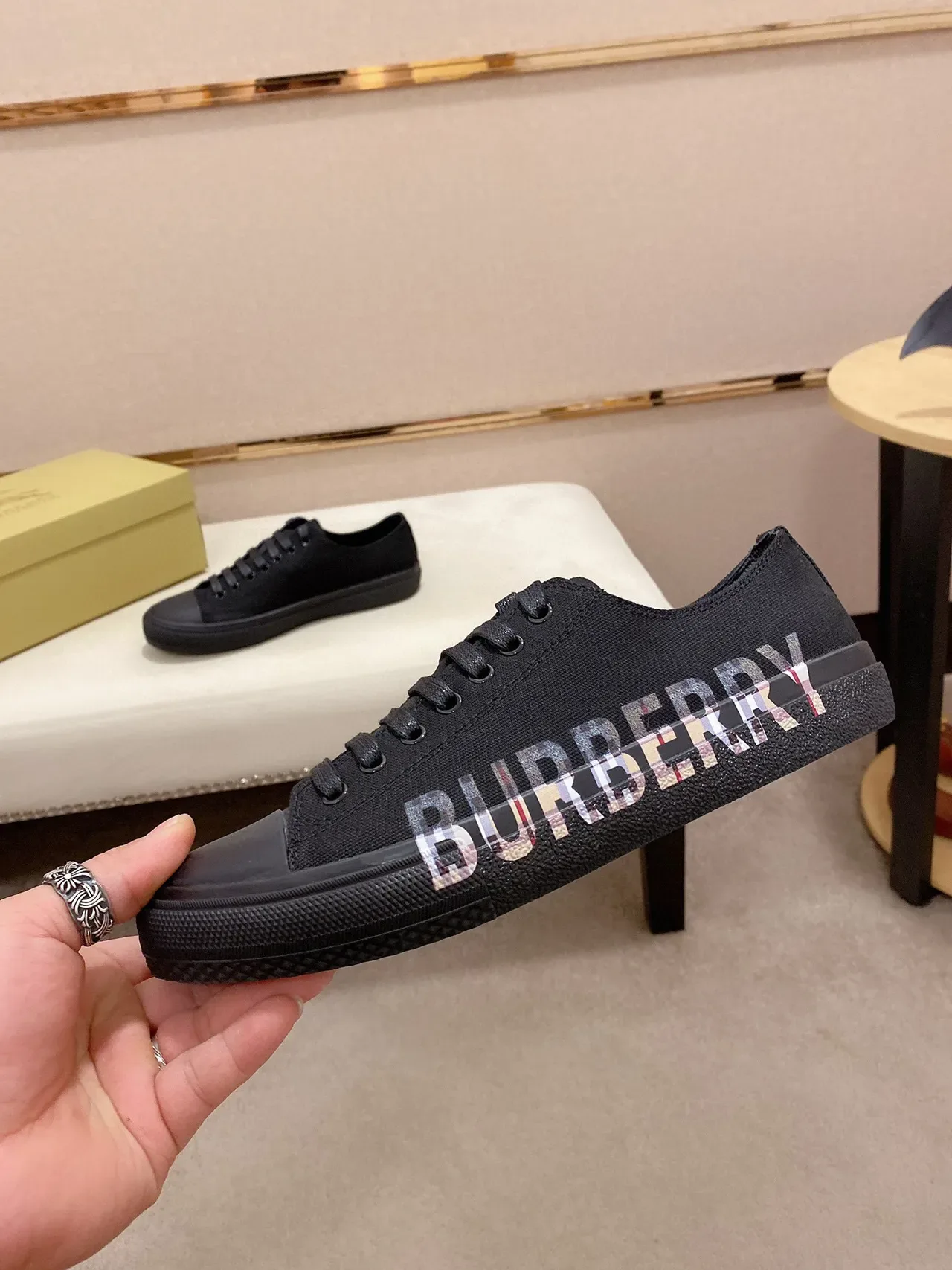 Burberry Black Multicolor Canvas Upper Rubber Toe Cap Sneakers 7