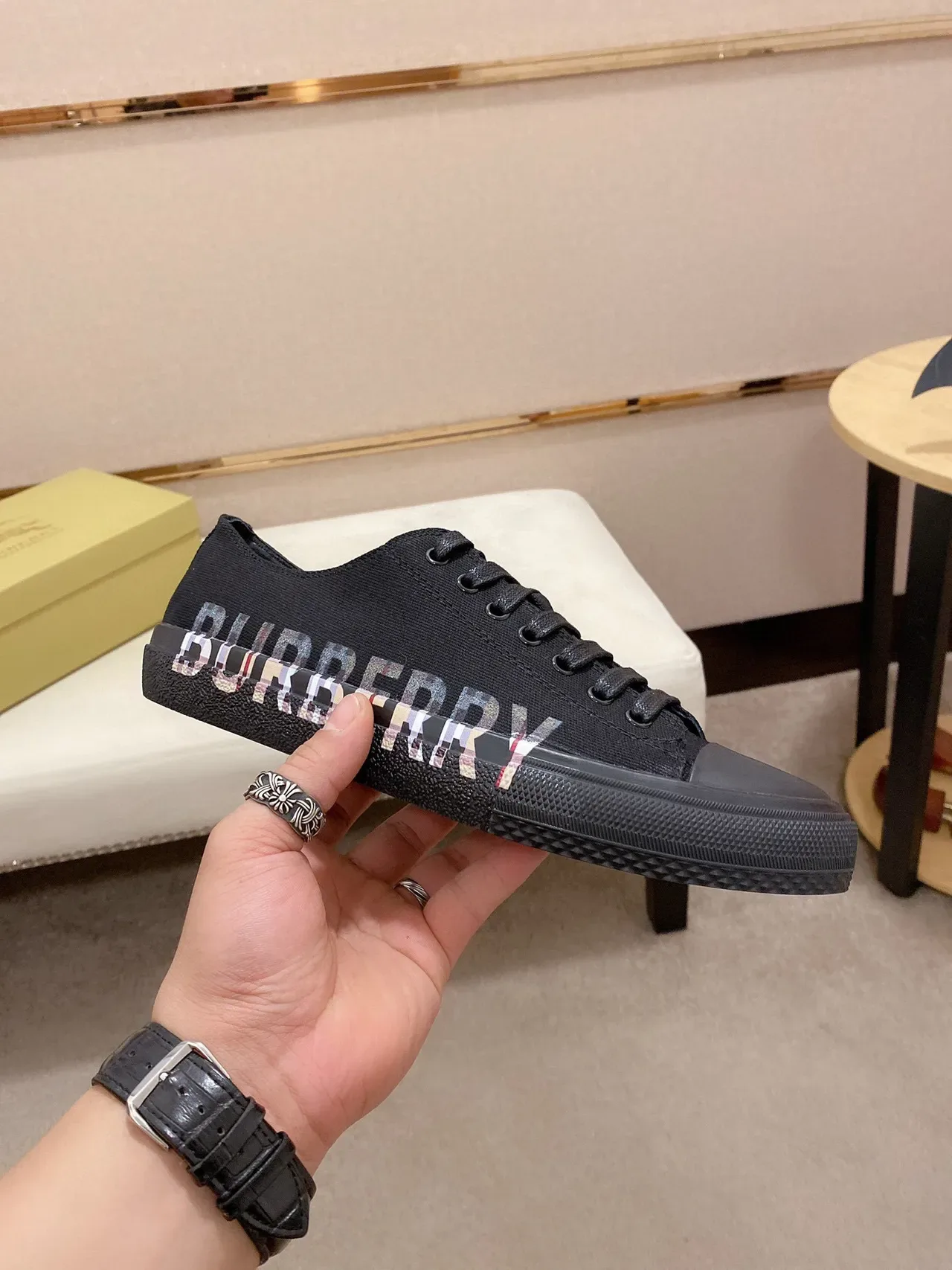 Burberry Black Multicolor Canvas Upper Rubber Toe Cap Sneakers 8