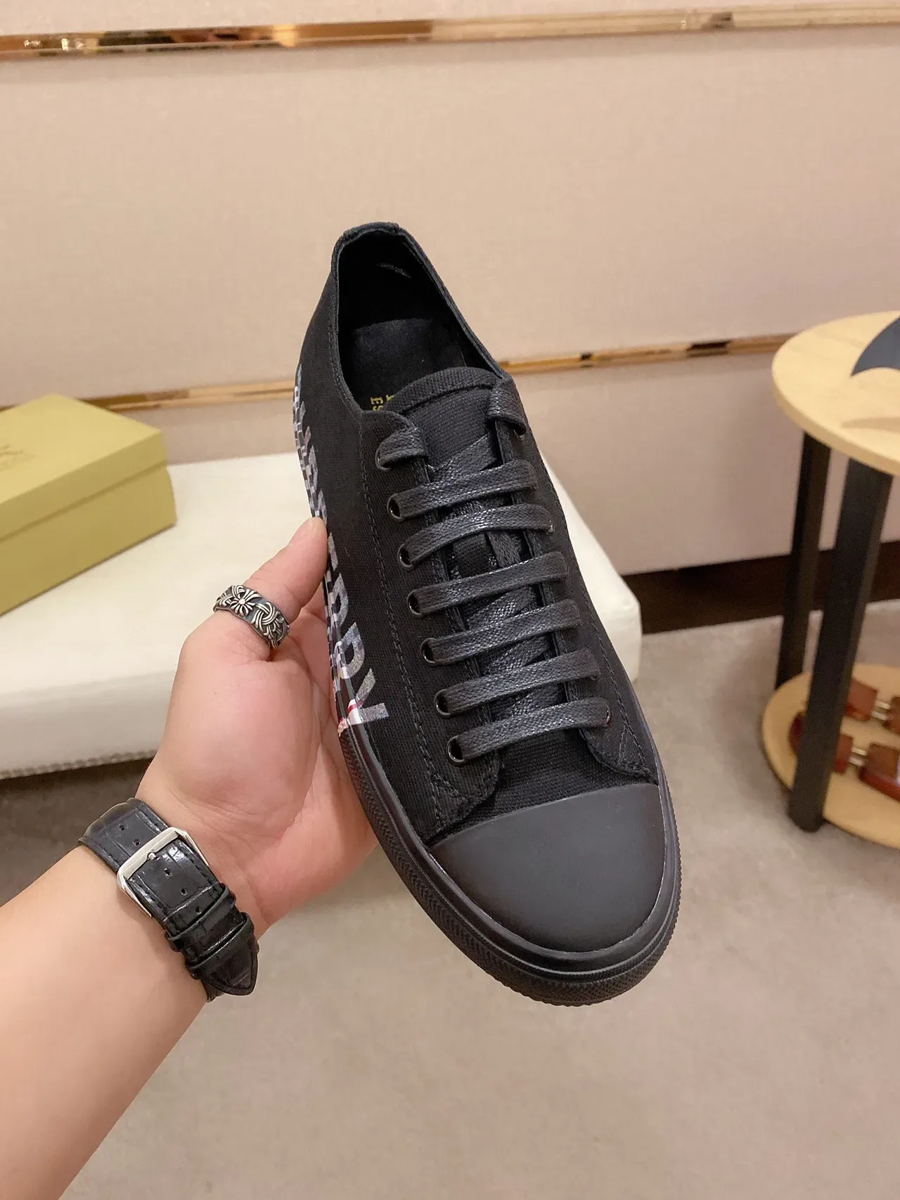 Burberry Black Multicolor Canvas Upper Rubber Toe Cap Sneakers 9