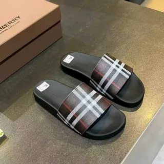 Burberry Black Multicolor Slide Silhouette Single Wide Strap Slippers