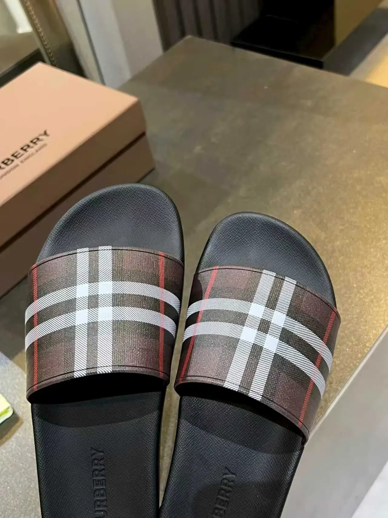 Burberry Black Multicolor Slide Silhouette Single Wide Strap Slippers 4