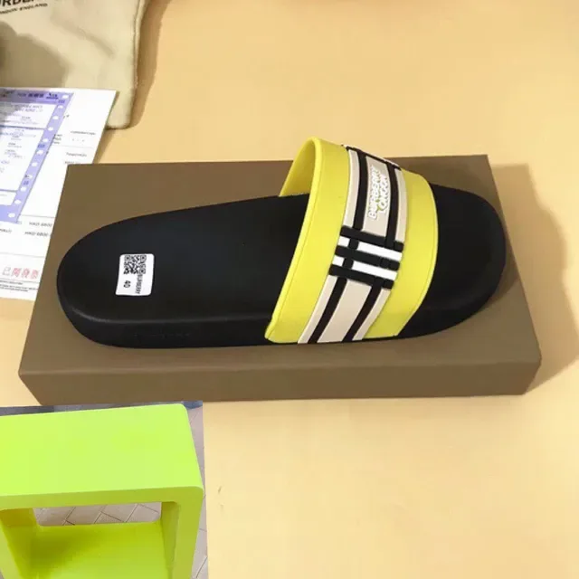 Burberry Black Yellow Flat Sole Wide Elasticated Strap Slippers 3