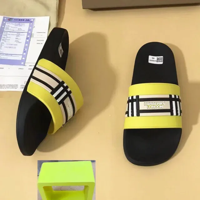 Burberry Black Yellow Flat Sole Wide Elasticated Strap Slippers 6