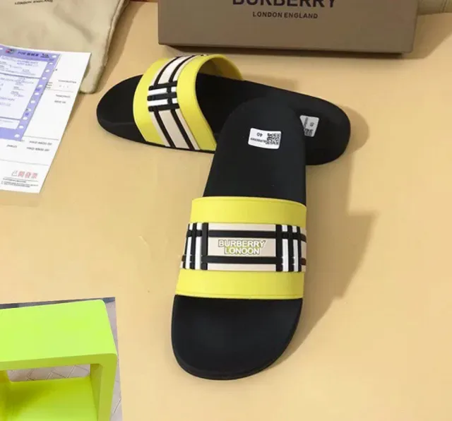 Burberry Black Yellow Flat Sole Wide Elasticated Strap Slippers 7