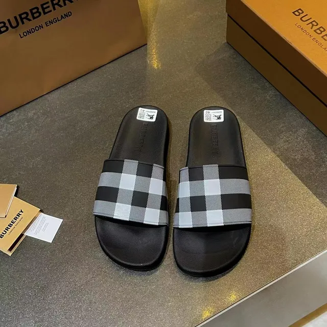 Burberry Check Strap Black Slippers 2