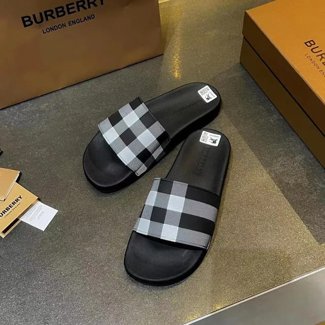 Burberry Check Strap Black Slippers 3