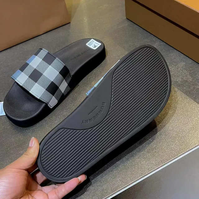 Burberry Check Strap Black Slippers 4