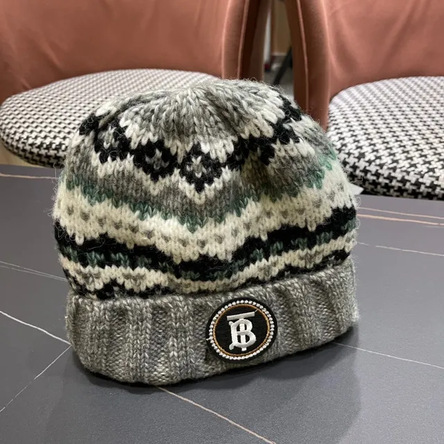 Burberry Gris Multicolore Fair Isle Tricot Manchette côtelée Bonnet 3