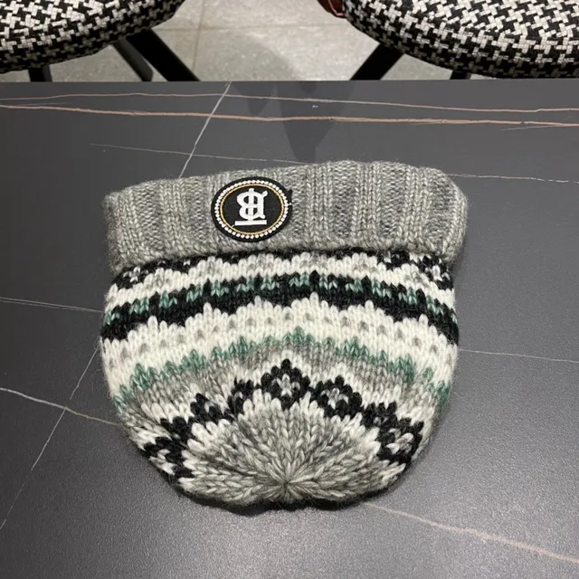 Burberry Gris Multicolore Fair Isle Tricot Manchette côtelée Bonnet 7