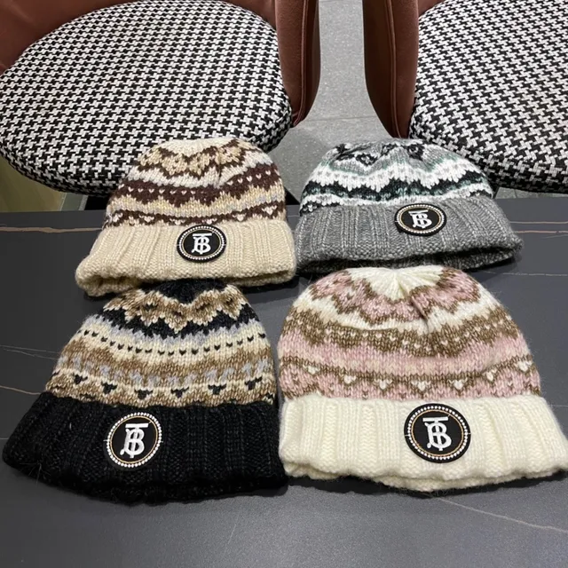 Burberry Gris Multicolore Fair Isle Tricot Manchette côtelée Bonnet 10