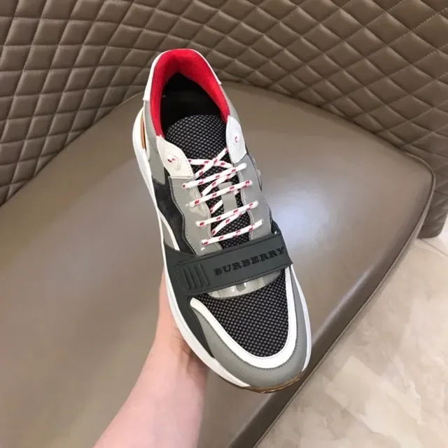 Burberry Gris Blanc Maille En Couches Et Haut Synthétique Sculpté Semelle Milieu Chaussures Lifestyle 2