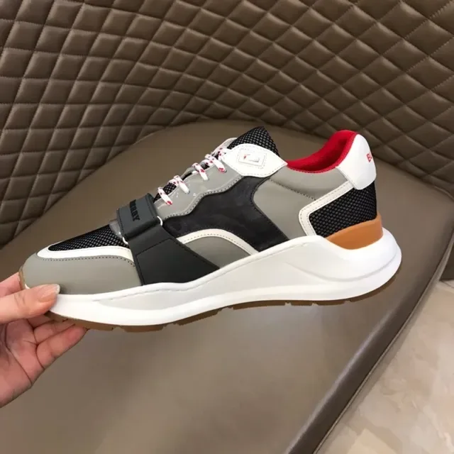 Burberry Gris Blanc Maille En Couches Et Haut Synthétique Sculpté Semelle Milieu Chaussures Lifestyle 3
