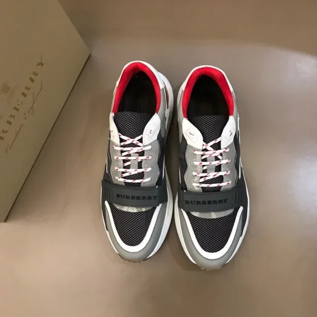 Burberry Gris Blanc Maille En Couches Et Haut Synthétique Sculpté Semelle Milieu Chaussures Lifestyle 4