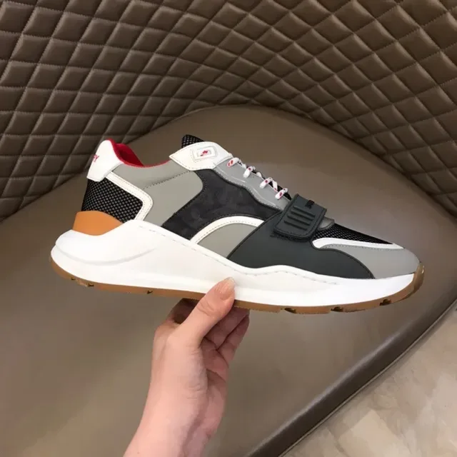 Burberry Gris Blanc Maille En Couches Et Haut Synthétique Sculpté Semelle Milieu Chaussures Lifestyle 7