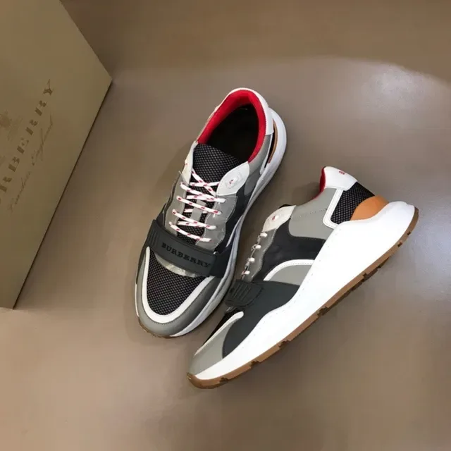 Burberry Gris Blanc Maille En Couches Et Haut Synthétique Sculpté Semelle Milieu Chaussures Lifestyle 8